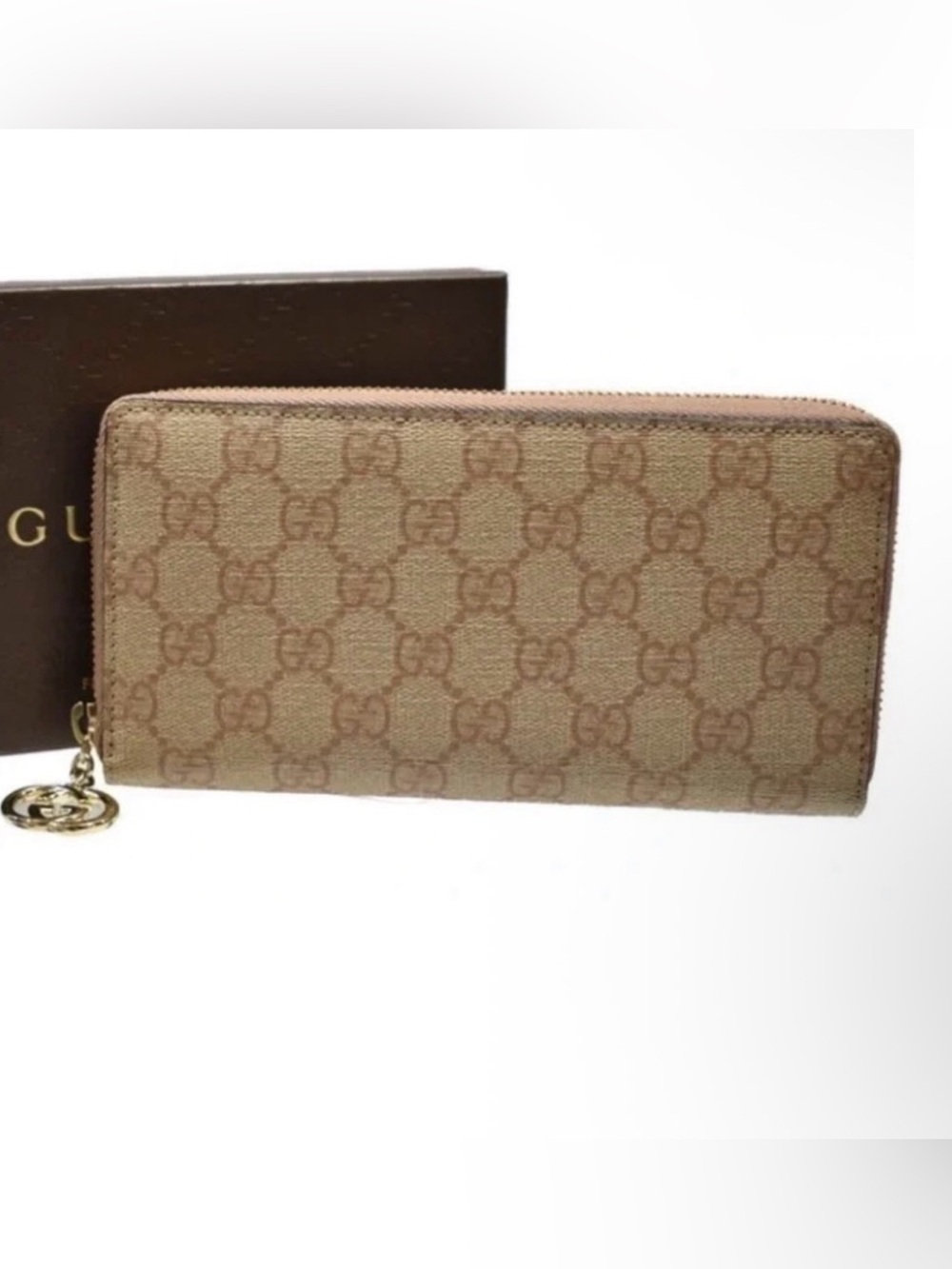GUCCI Monogram Twins Large Zip Around Wallet Metallic Bronze